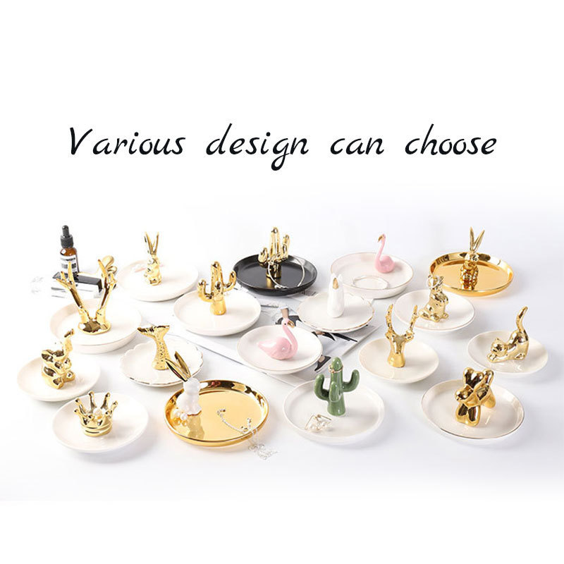 Jewelry ceramic electroplated pretty bunny display trinket tray ring dish decorative plate