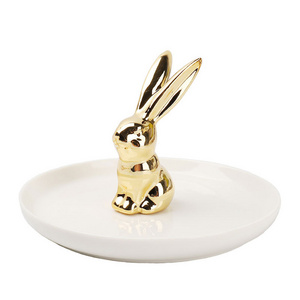 Jewelry ceramic electroplated pretty bunny display trinket tray ring dish decorative plate