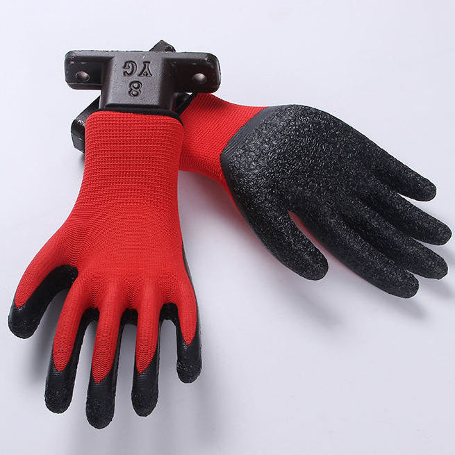 Industrial Heavy Duty Construction Rubber Grip Garden Crinkle latex Coated Safety Gloves For Working