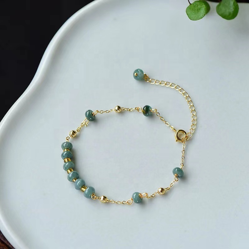 hand made 14k gold filled  natural blue Burma jadeite resizable bracelet natural crystal gemstone fine jewelry