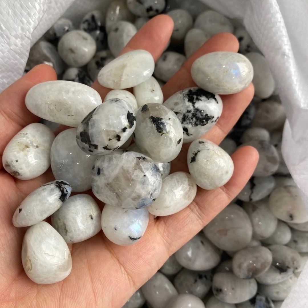 Natural Rainbow White Moonstone Polished Quartz Crystal l Tumbled Stone For Decoration