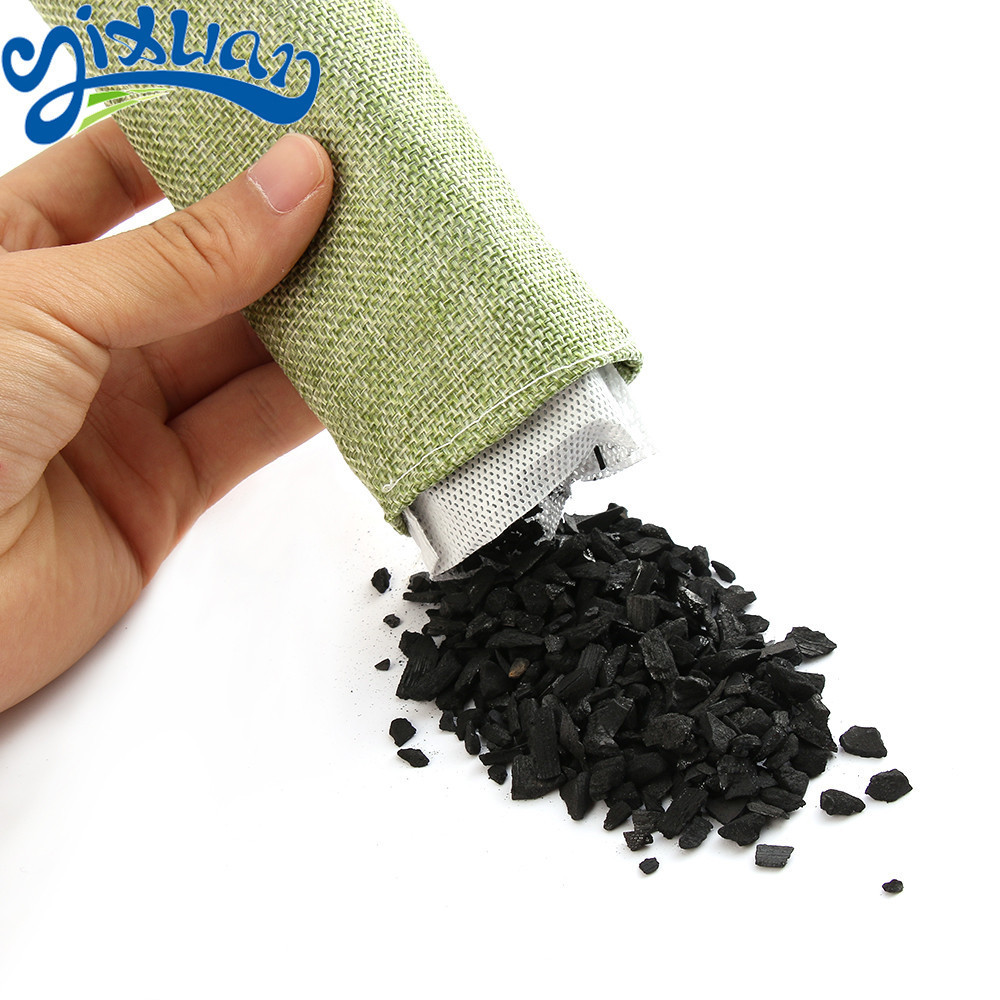 Disposable moisture absorber odor eliminator hanging bags bamboo charcoal bag for shoe 75g suppliers