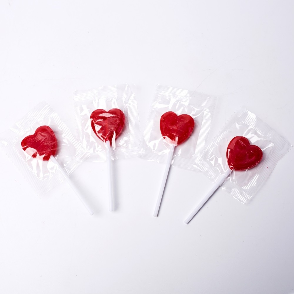 Wholesale Strawberry Flavor Romantic Valentine Heart Lollipop Red Hard Candy