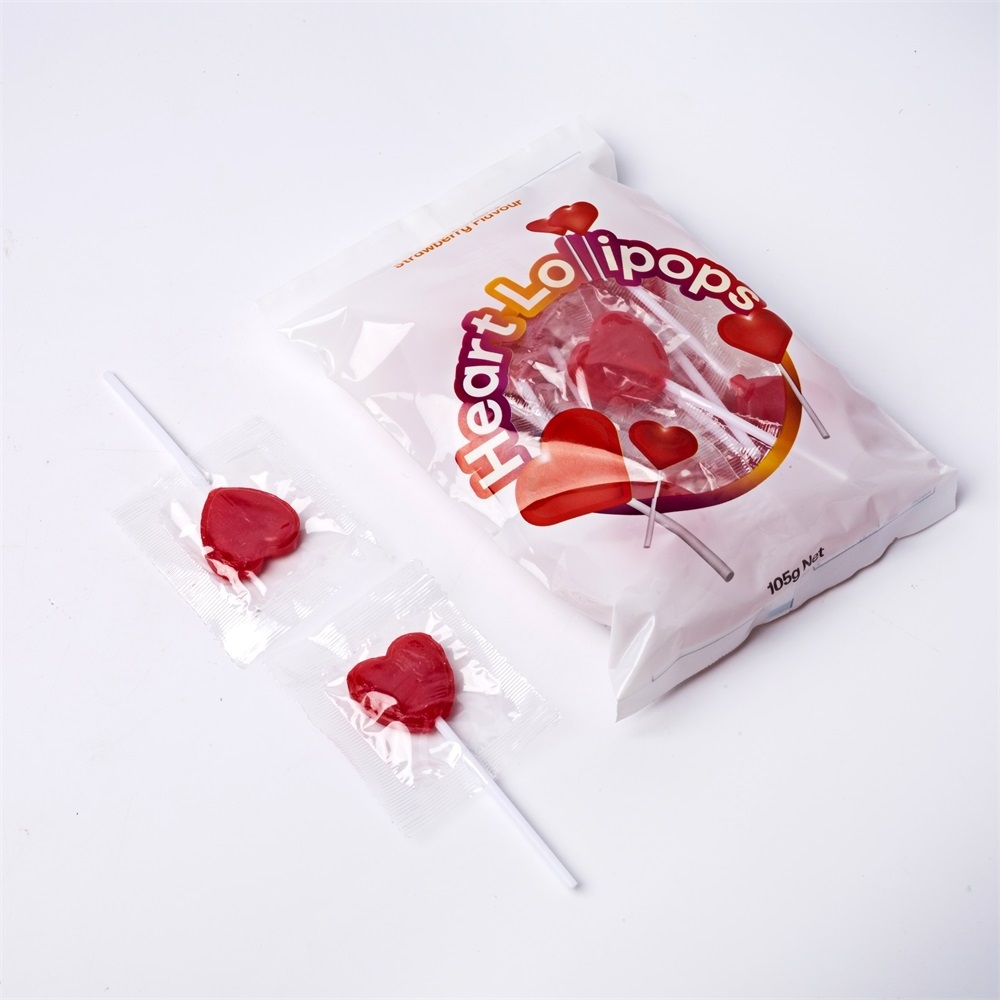 Wholesale Strawberry Flavor Romantic Valentine Heart Lollipop Red Hard Candy