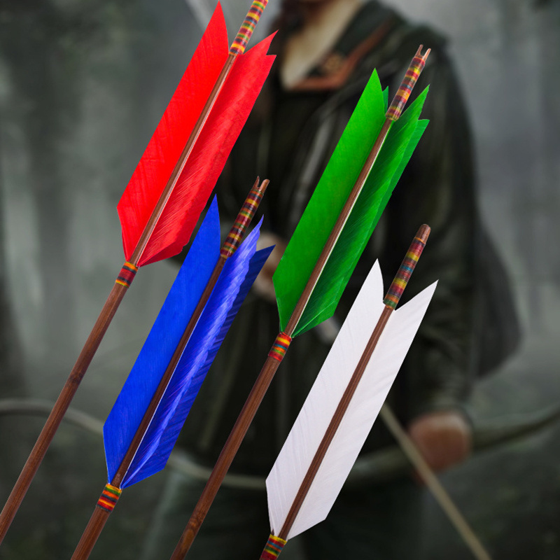 Factory Wholesale Traditional Straight American Hunting Bow Turkey True Feather 8mm Four Feather Bamboo Arrows