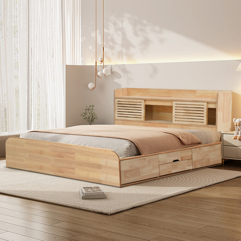 High Quality Classic Modern Solid Wood Bed Latest Slat Support King Size 1.8m Solid Wooden Single Bed Frame