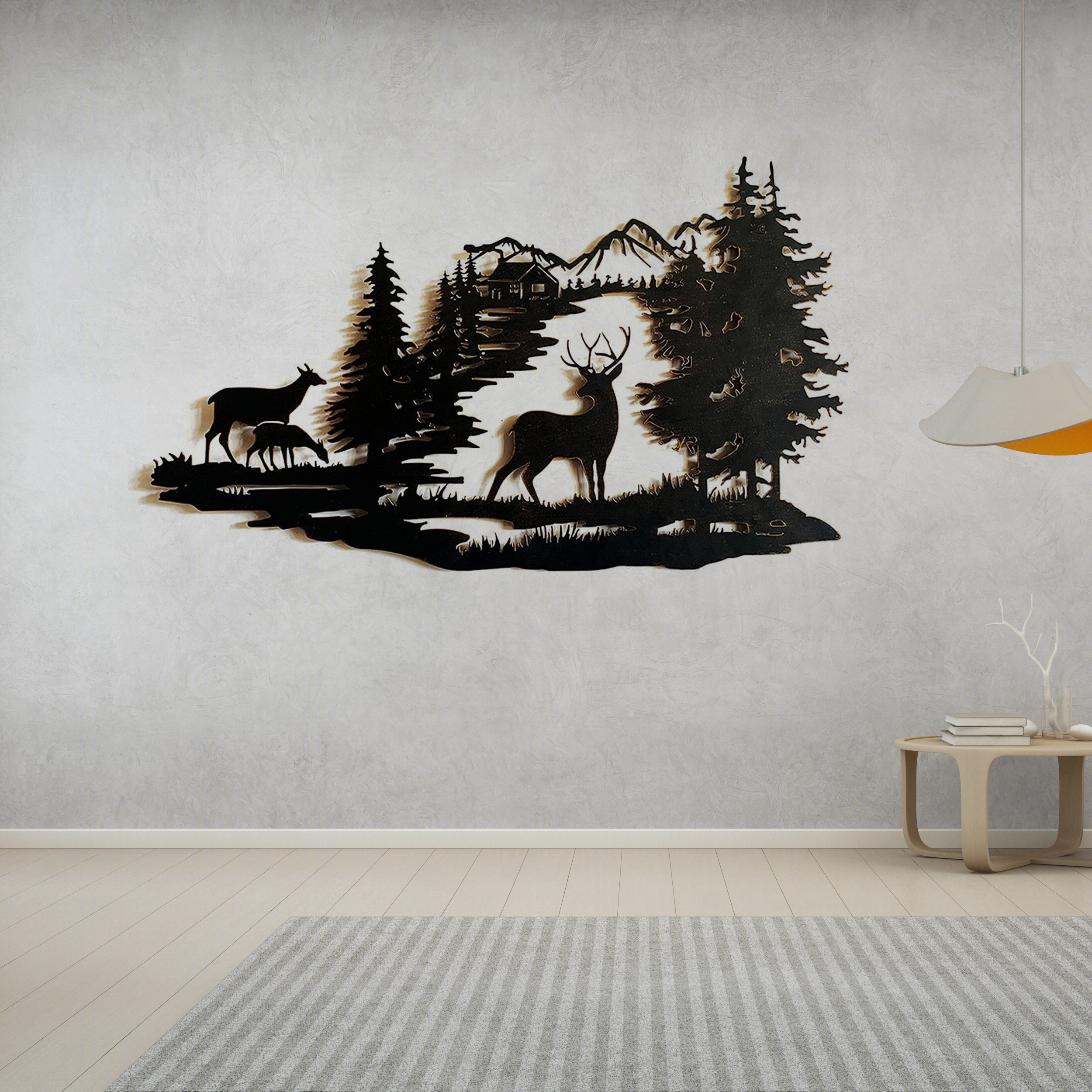 Outdoor Metal Forest Deer Wall Art Decor Personalization Metal Sign Decor Custom Living Room Bedroom Art Wall Home Decoration