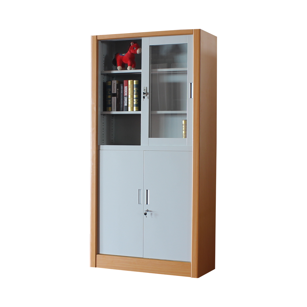 Modern Office Steel Furniture Sliding Doors filing cupboard Wooden Guardrail Storage Cabinets with shelves