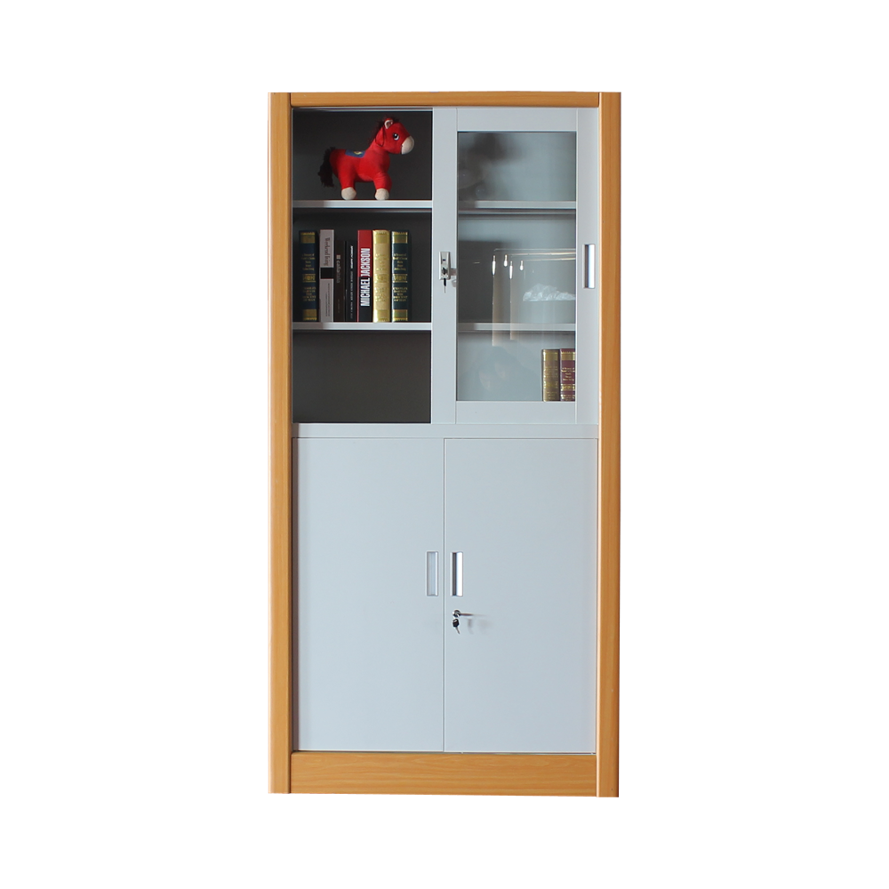 Modern Office Steel Furniture Sliding Doors filing cupboard Wooden Guardrail Storage Cabinets with shelves