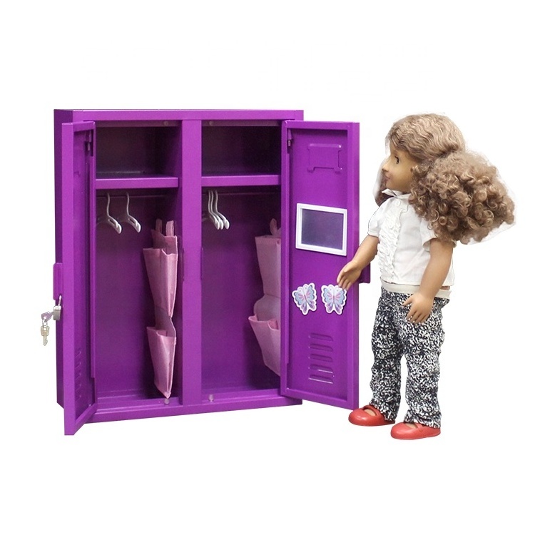 Mini Lovely Steel Kids Locker Closet Doll Wardrobe For Toy Storage