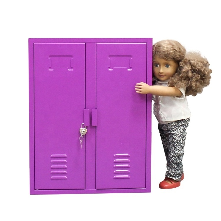 Mini Lovely Steel Kids Locker Closet Doll Wardrobe For Toy Storage