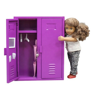 Mini Lovely Steel Kids Locker Closet Doll Wardrobe For Toy Storage