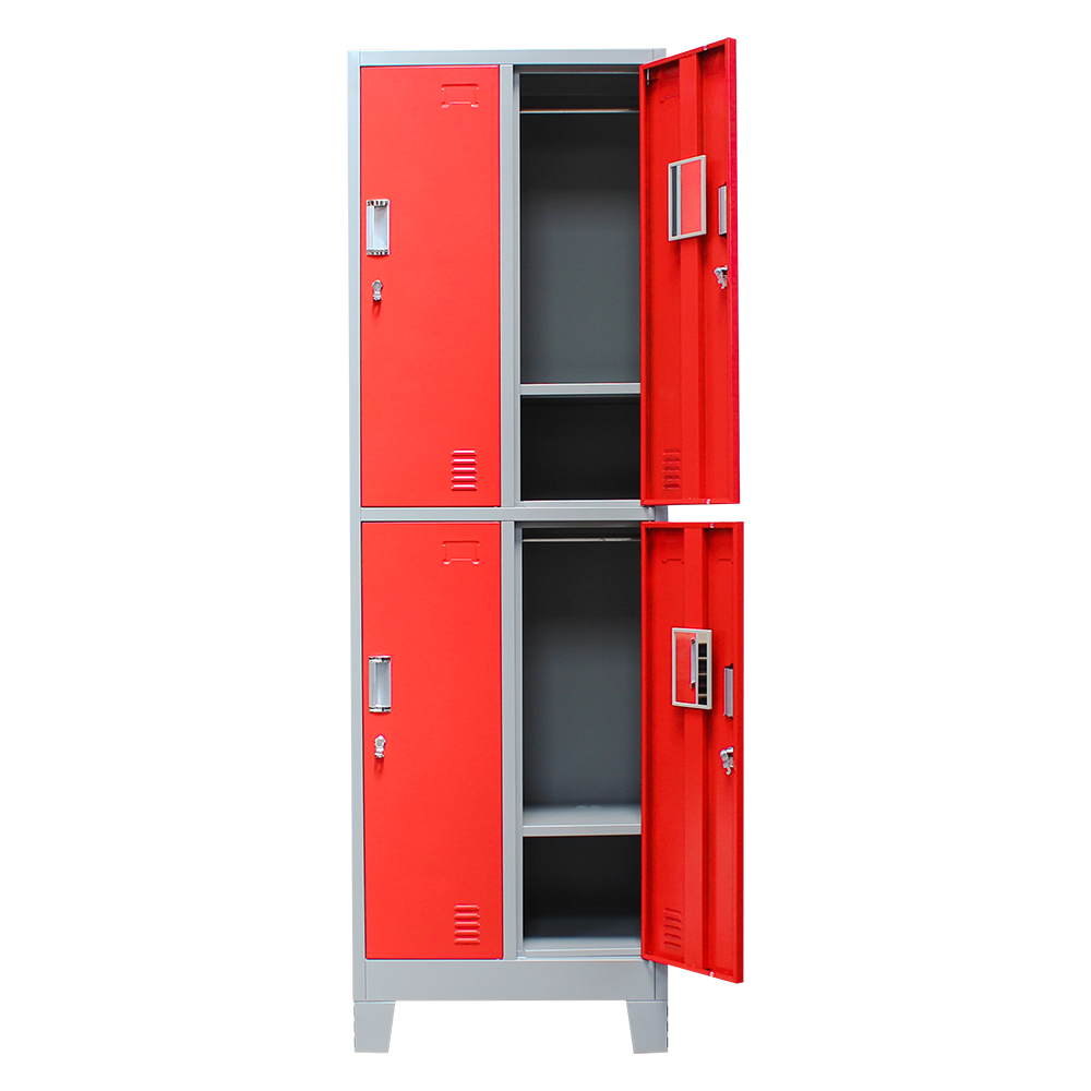 Factory Hot Sale Metal Locker Vertical Standing 4-door Steel wardrobe closet With Legs for school gym