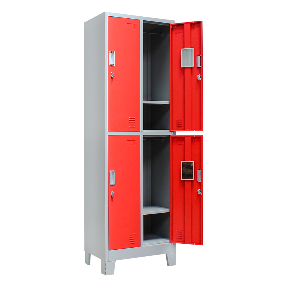 Factory Hot Sale Metal Locker Vertical Standing 4-door Steel wardrobe closet With Legs for school gym