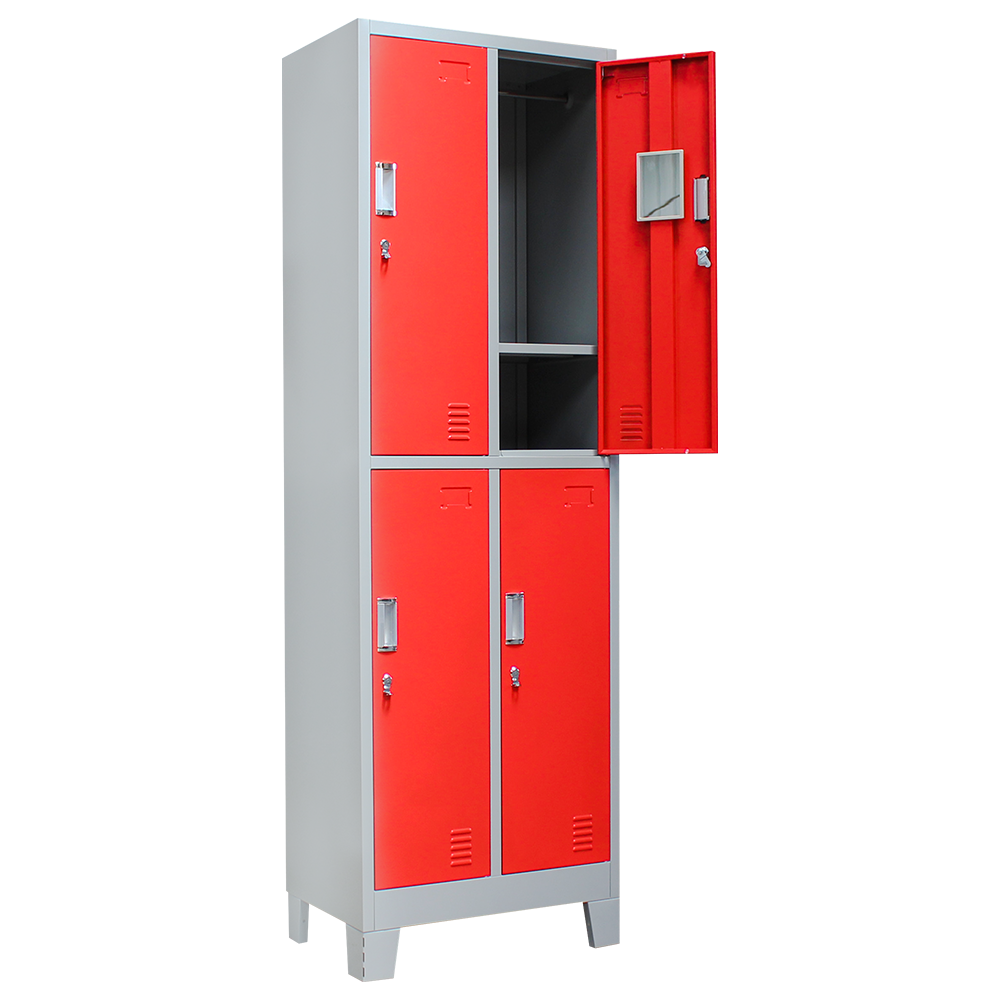 Factory Hot Sale Metal Locker Vertical Standing 4-door Steel wardrobe closet With Legs for school gym