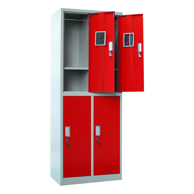 Luoyang hospital storage cabinet folding wooden  box wardrobe 4 doors red lockers wardrobe