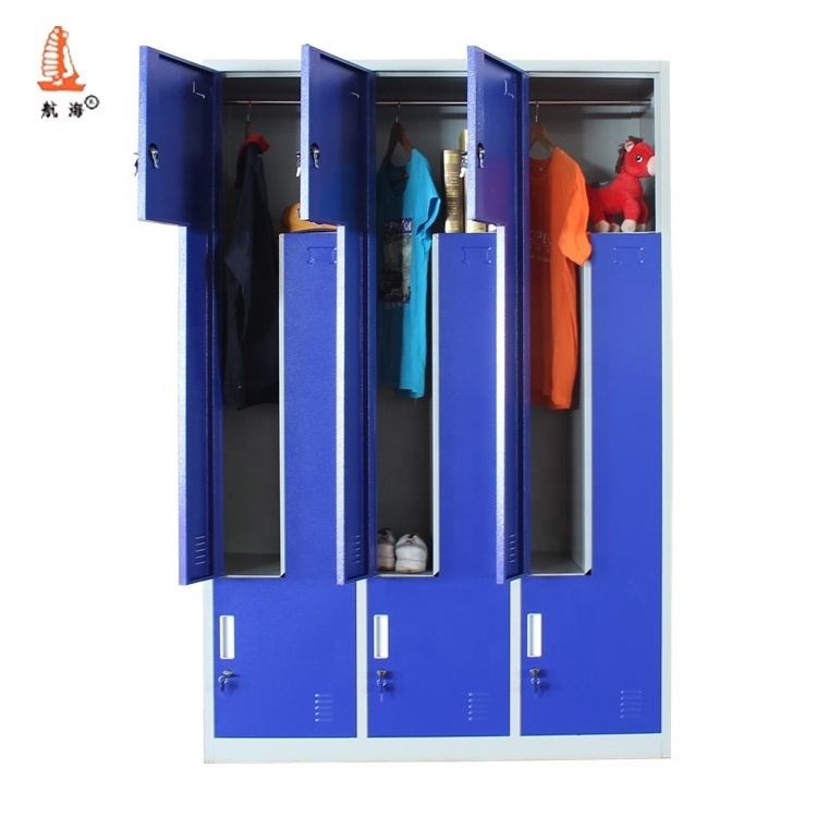 Z Shape Style Blue Door 6 Compartment Cabinet Office Locker Room Design Cheap Price