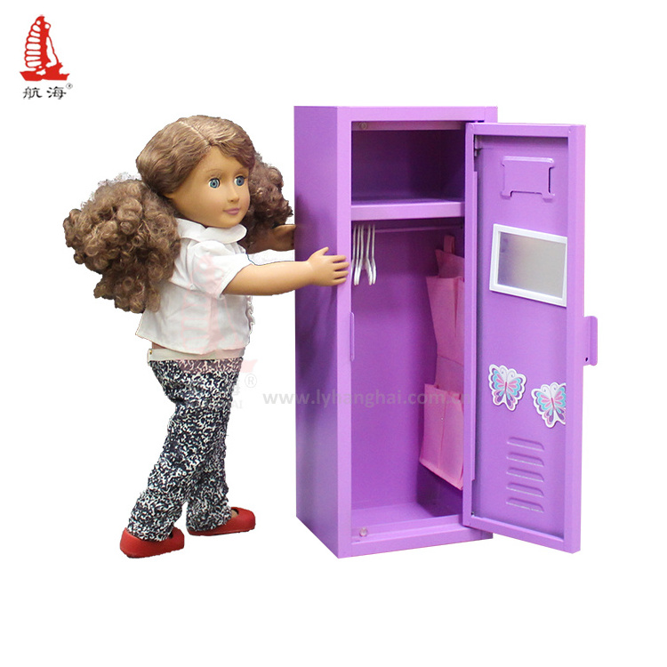 Purple Doll Furniture Baby Doll Clothes Storage Locker 18 Inch Doll School Metal Cube Locker for American Girls