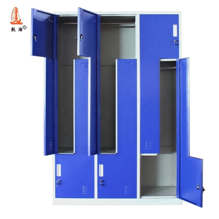 Z Shape Style Blue Door 6 Compartment Cabinet Office Locker Room Design Cheap Price