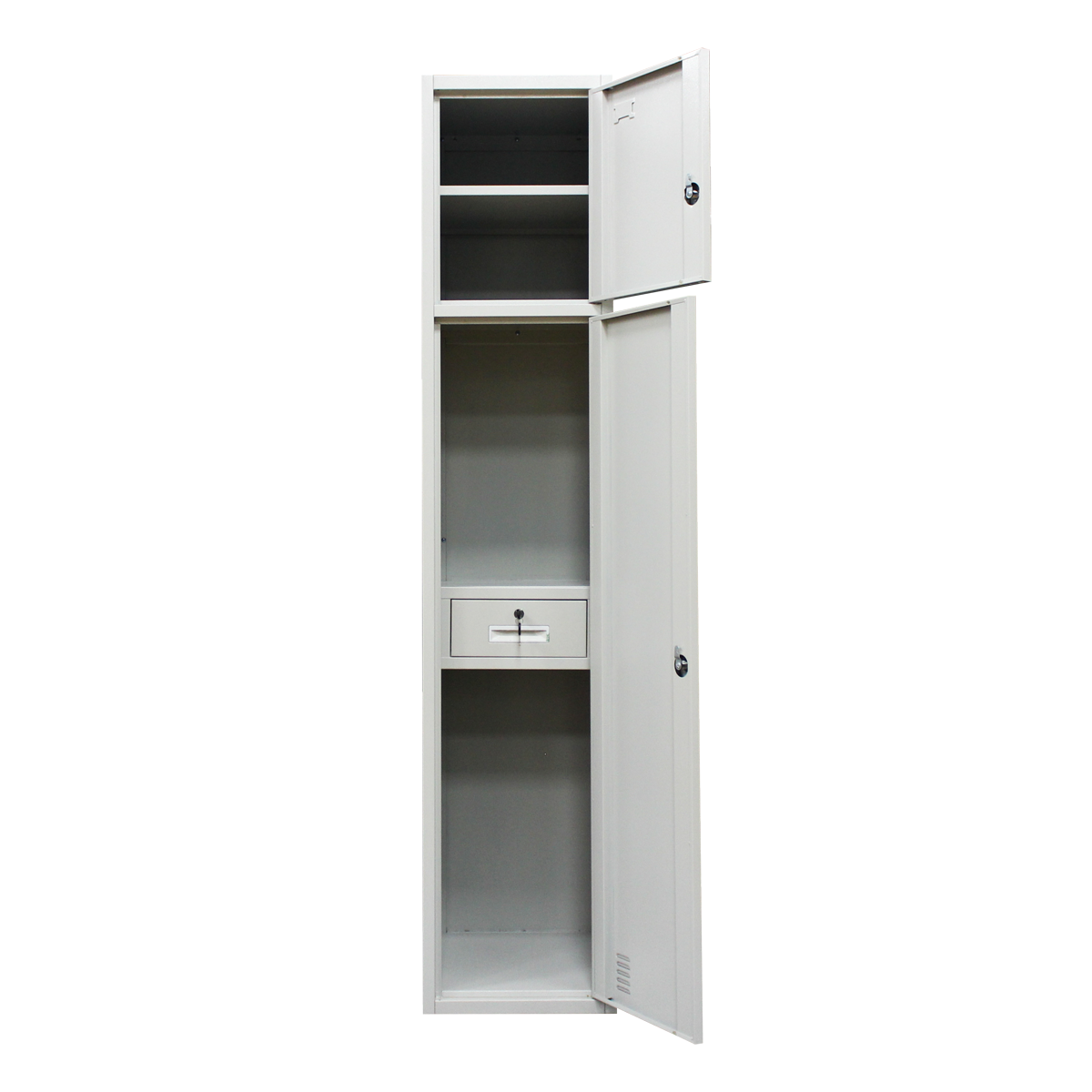 Gray Metal School Gym Dorm Storage Cabinet Steel 2 Tier wardrobe with drawer