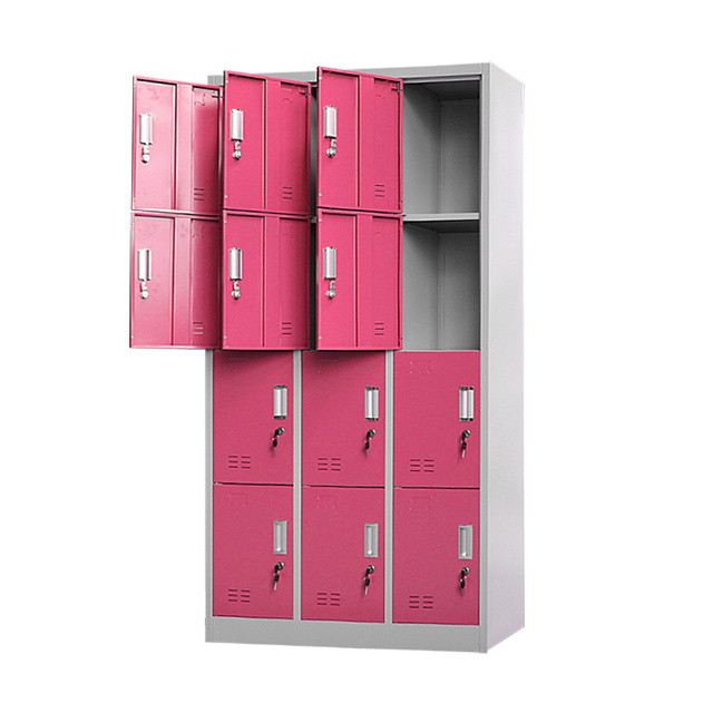 12 Door Clothes Storage Cabinet 4 Tier Steel Cabinet Designs Pink Metal Employee Lockers For Sale