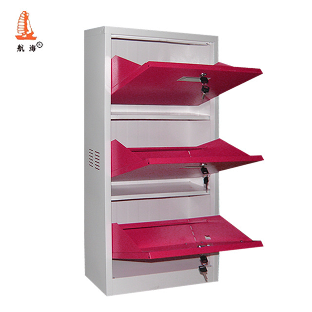 Easy Assemble Wall Mounted Steel Living Room Furniture Stainless Metal Shoe Cabinet  3 Tier Shoe Rack