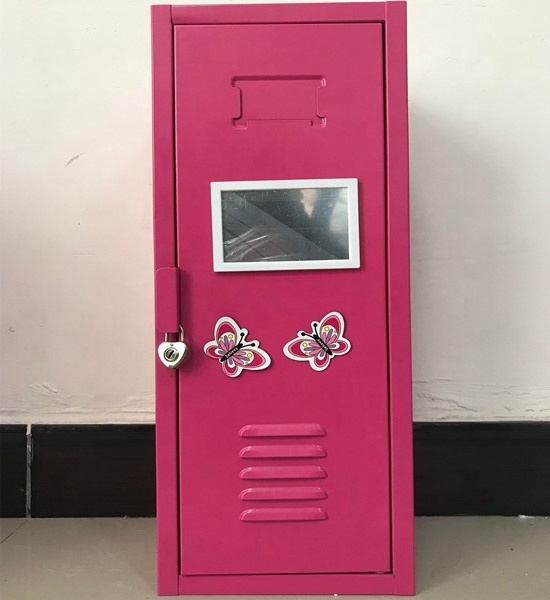 Pink One Door Iron Kids Toy Dolls Storage Gift Locker Steel Single Tier Meta Mini Locker