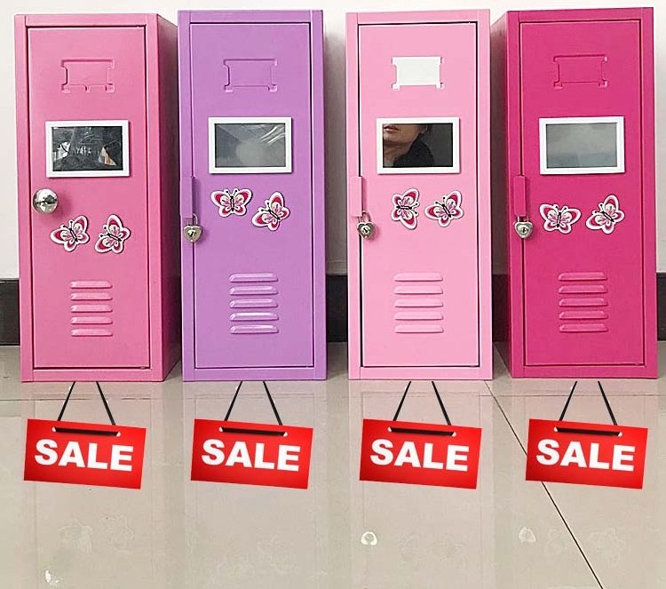 Pink One Door Iron Kids Toy Dolls Storage Gift Locker Steel Single Tier Meta Mini Locker