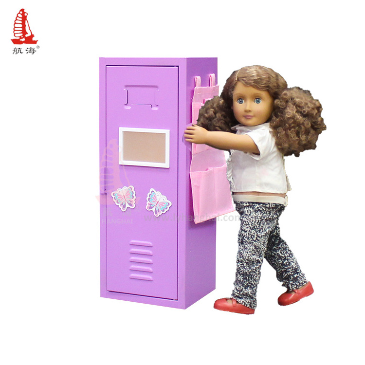 Purple Doll Furniture Baby Doll Clothes Storage Locker 18 Inch Doll School Metal Cube Locker for American Girls