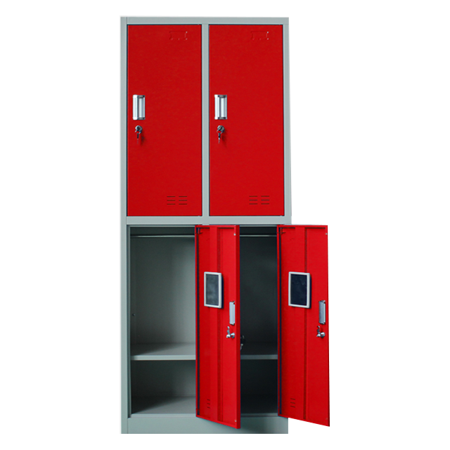 Luoyang hospital storage cabinet folding wooden  box wardrobe 4 doors red lockers wardrobe