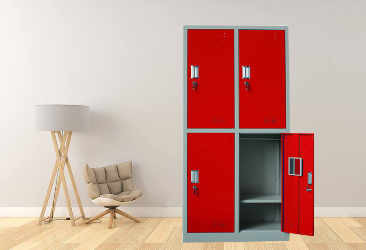 Luoyang hospital storage cabinet folding wooden  box wardrobe 4 doors red lockers wardrobe