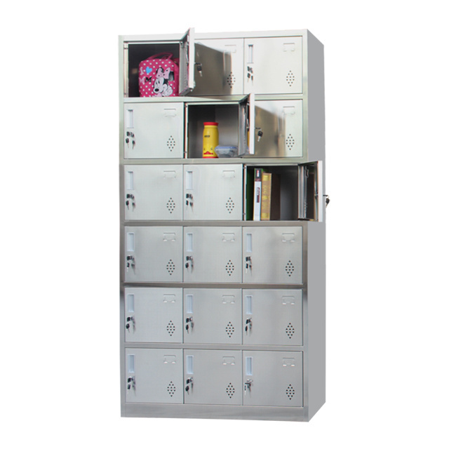 Rustproof Metal Unit Stainless Steel Storage Cabinet 18 Compartment Knock Down Outdoor Locker