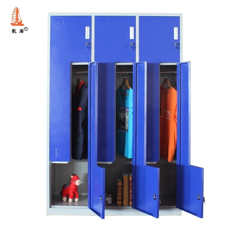 Z Shape Style Blue Door 6 Compartment Cabinet Office Locker Room Design Cheap Price