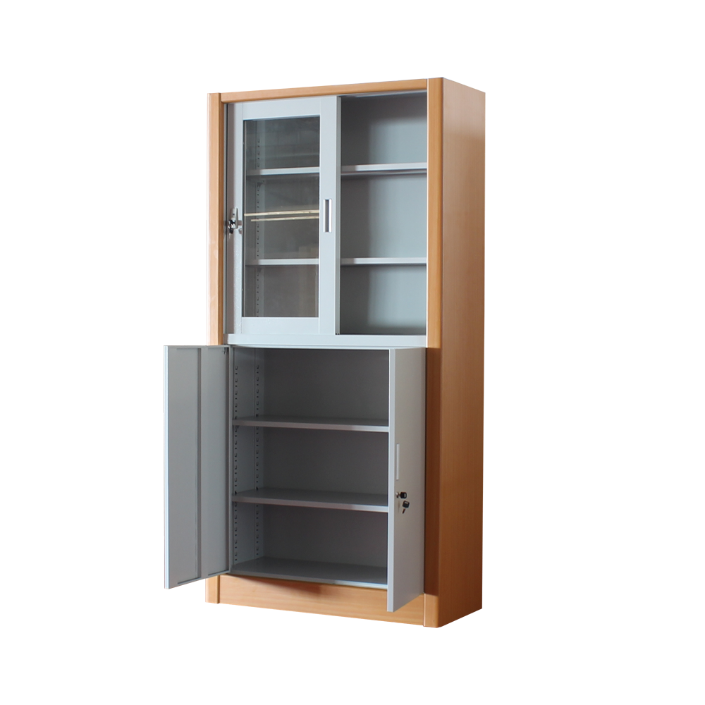 Modern Office Steel Furniture Sliding Doors filing cupboard Wooden Guardrail Storage Cabinets with shelves