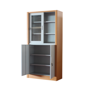 Modern Office Steel Furniture Sliding Doors filing cupboard Wooden Guardrail Storage Cabinets with shelves