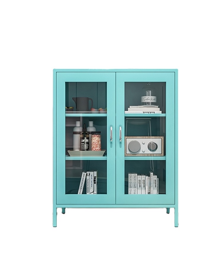 Nordic iron art bookcase glass door Landing bookcase narrow cabinet sitting room storage cabinet