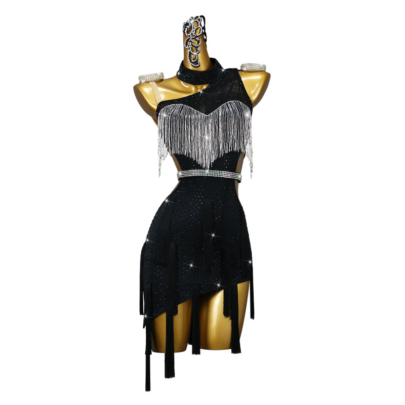 Latin dance performance competition clothes Latin dance dress fringed three-step square dance