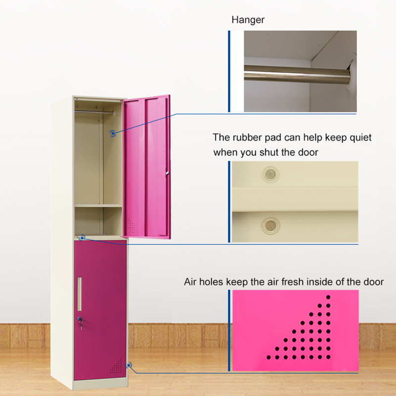 Pink office storage locker cabinet small metal staff wardrobe locker steel sports lockers for gym