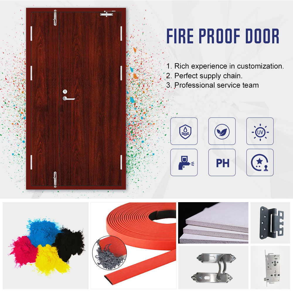 Industrial Wholesale Steel Wooden Unequal Fireproof Door Fire Resistant Exit Door with Good Quality Accessories for Mall Hotel