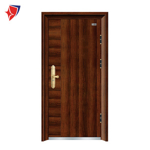 Customized Latest Design Steel Exterior Security Door Wood Grain Transfer-printing Entrance Door for Houses