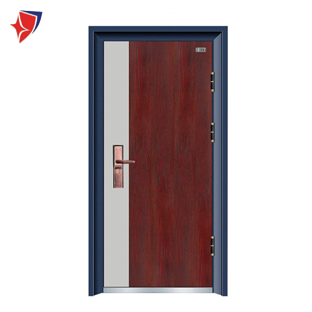 Customized Latest Design Steel Exterior Security Door Wood Grain Transfer-printing Entrance Door for Houses