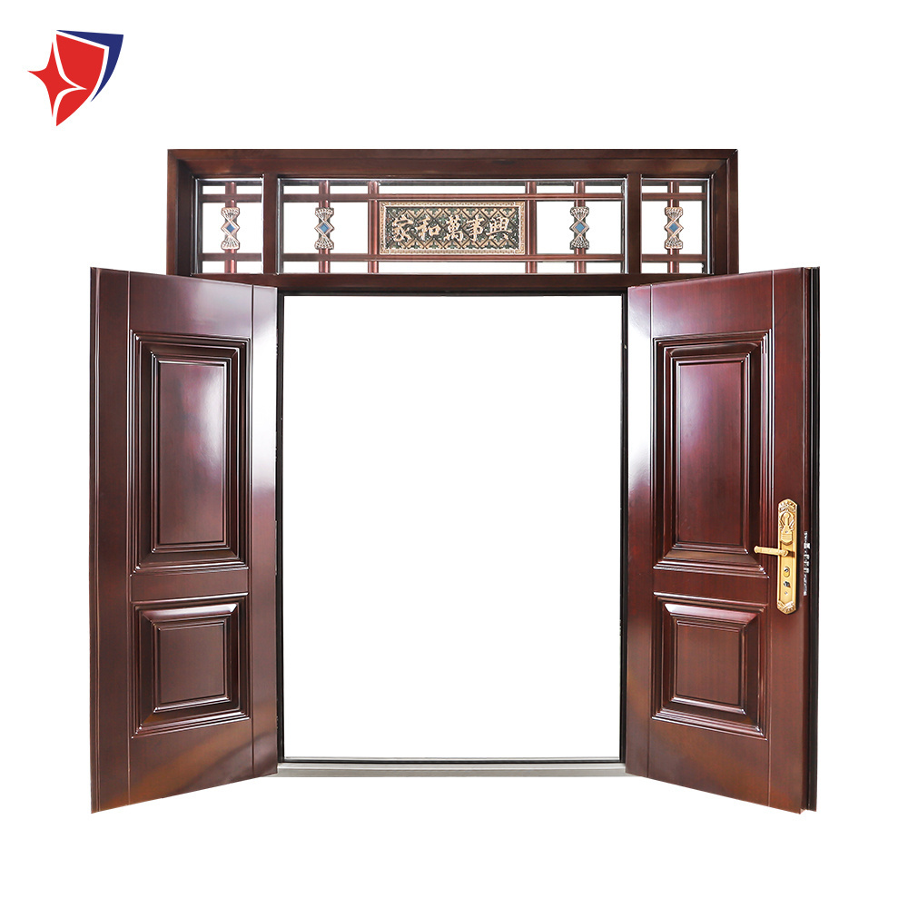 Customized Antique Style Metal Security Villa Door with Lintel Sun-proof Main Steel Double Door for House Exterior Door