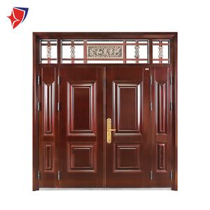 Customized Antique Style Metal Security Villa Door with Lintel Sun-proof Main Steel Double Door for House Exterior Door