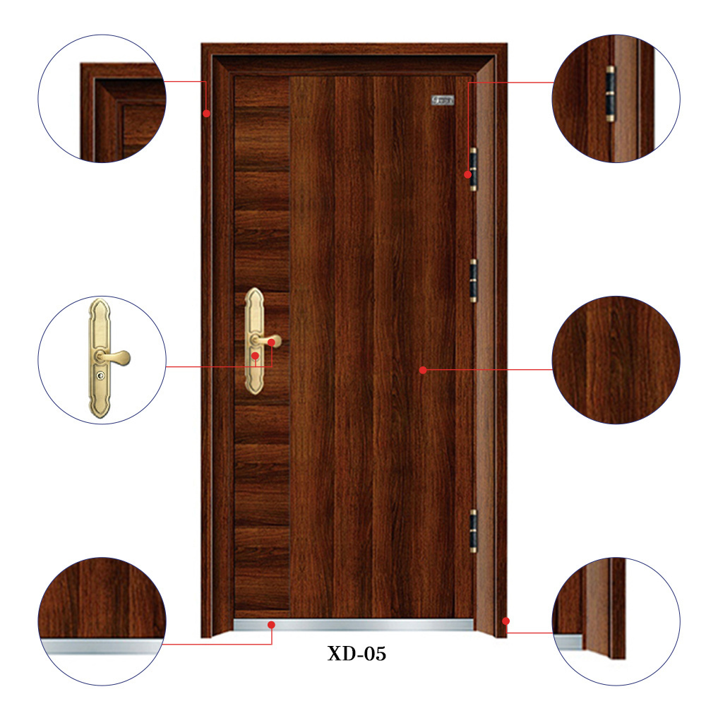 Customized Latest Design Steel Exterior Security Door Wood Grain Transfer-printing Entrance Door for Houses