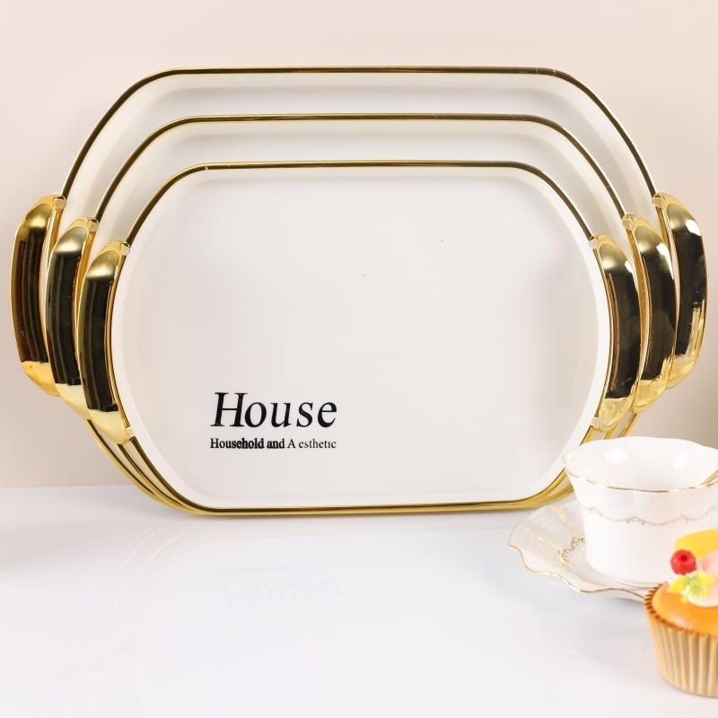 Factory Wholesale Corrugated Plastic Storage Clear Gold-plated Fruit Tea Set Tray Household Snack Plate Dish