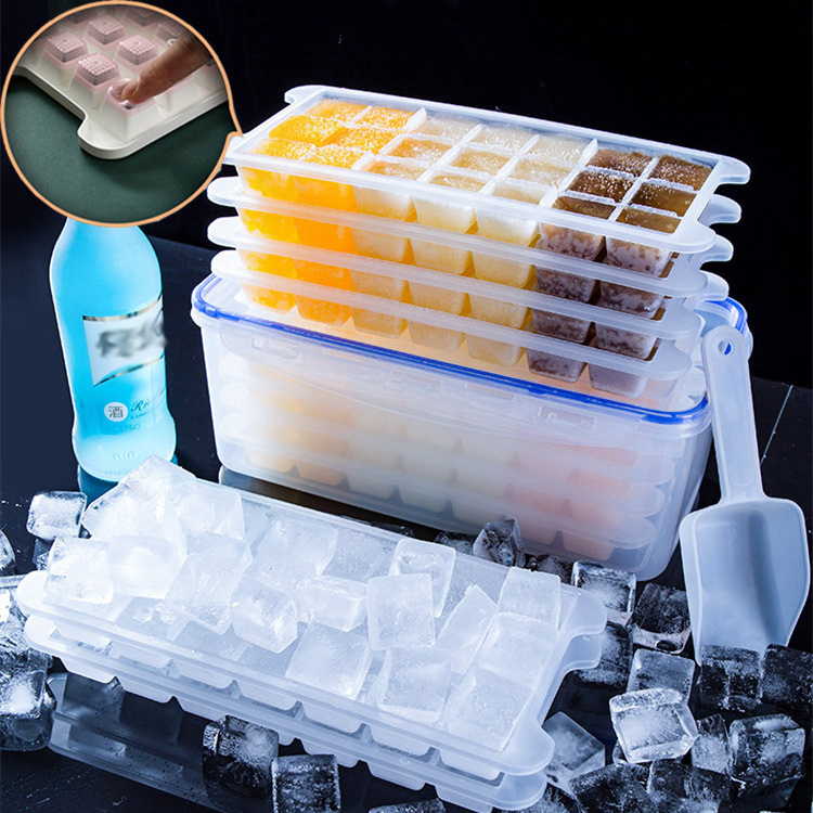 New Top Seller Bpa Free Plastic Mini Square Ice Ball Maker Mold Ice Cube Tray With Lid And Bin Ice Scoop