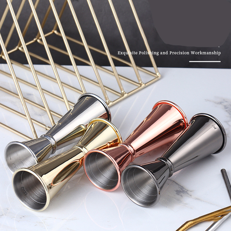 Custom Logo Stainless Steel Ounce Cup Double-end Curled Measuring Glass Double-headed Jigger Bar Tools