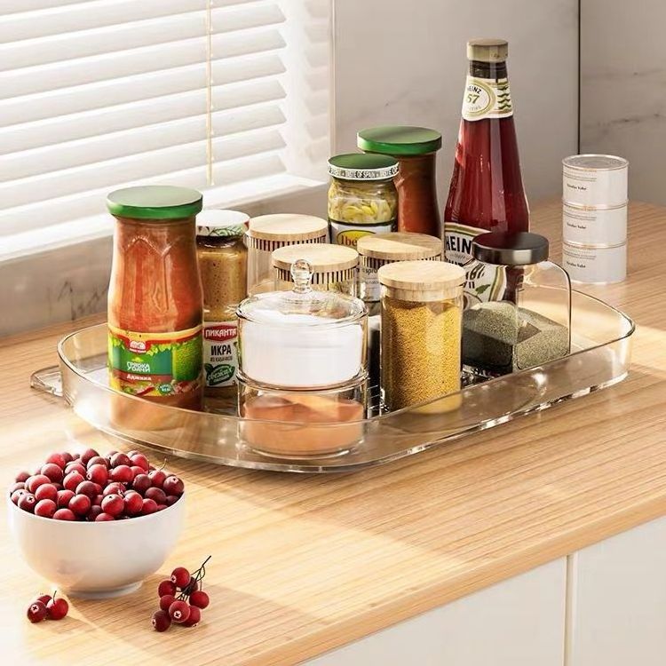 Kitchen Fridge Organizer Lazy susan rotating Transparent Food Container spices for kitchen cabinet countertop storage rack