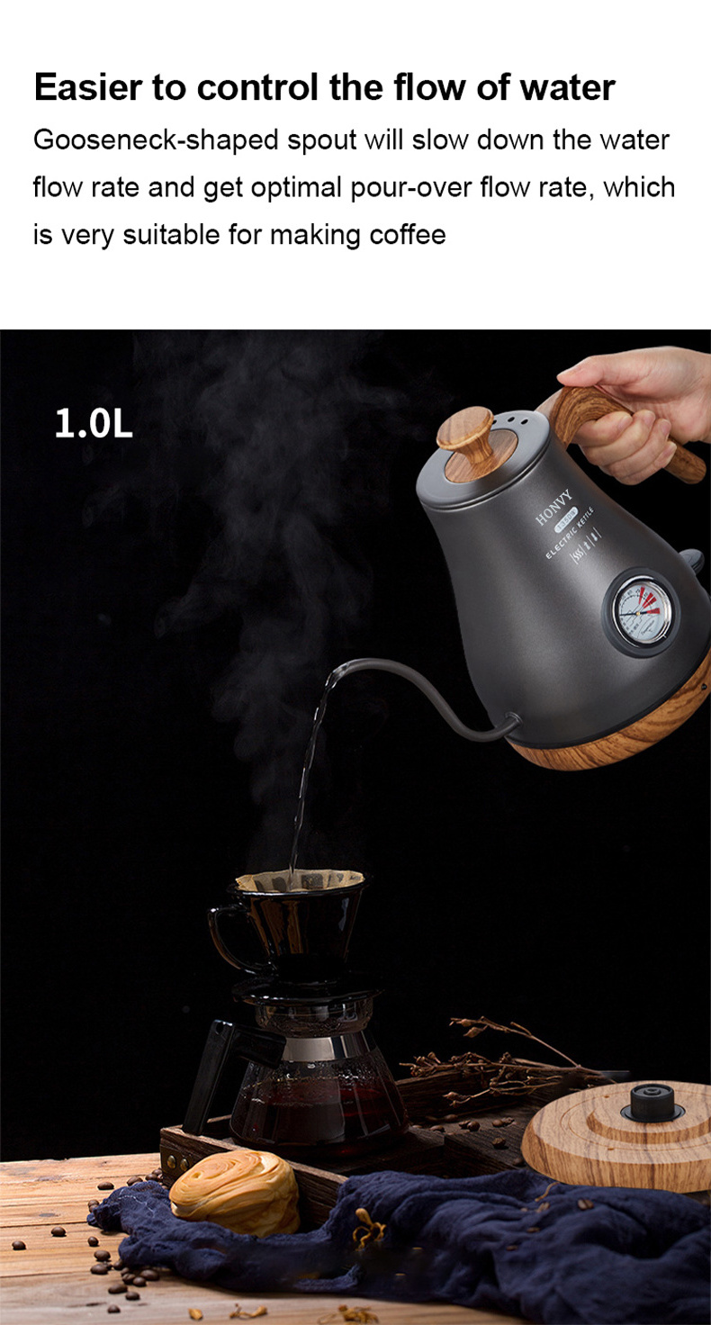 LY-EK01 Water Boiler Electric Gooseneck Kettle With Stainless Steel Heating Plate For Coffee Drip Tea Kettle