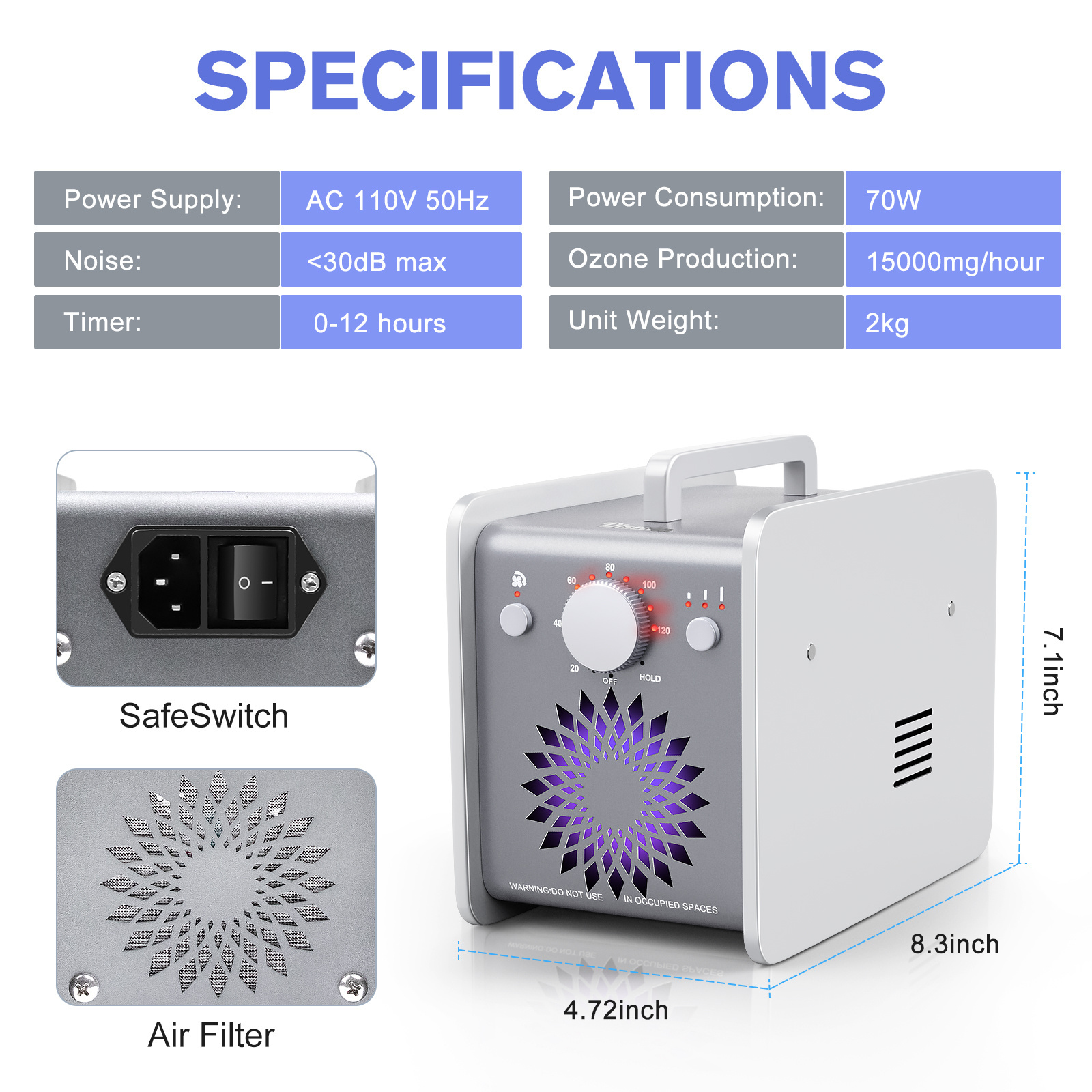 Ozone Generator 15,000mg/h Ultra-Powerful Ozone Generator for Comprehensive Odor Elimination